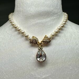 Swarovski Pearl and Gold Necklace with Crystal Pendant